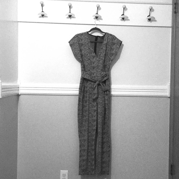 express v neck tie waist jumpsuit